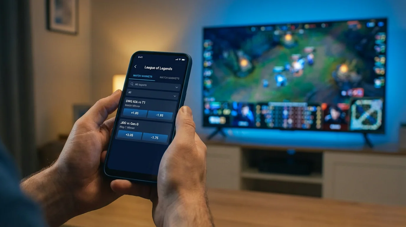 Tipuri de pariuri pe League of Legends: ecran cu piețe de betting pe un meci LoL